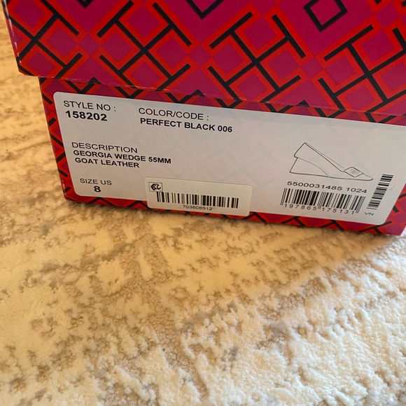 Tory Burch Georgia Black Leather Wedge Pumps - Picture 9 of 11